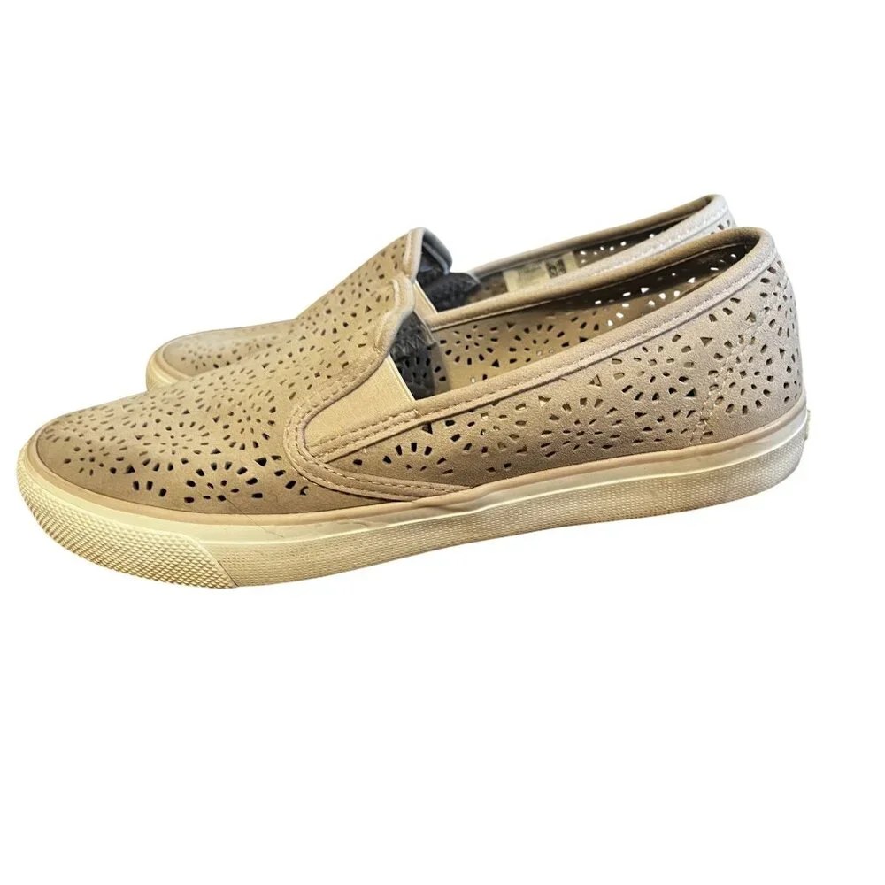 Sperry Leather Slip On Sneaker 10 Seaside Coastal Nautical Preppy Resort Beach